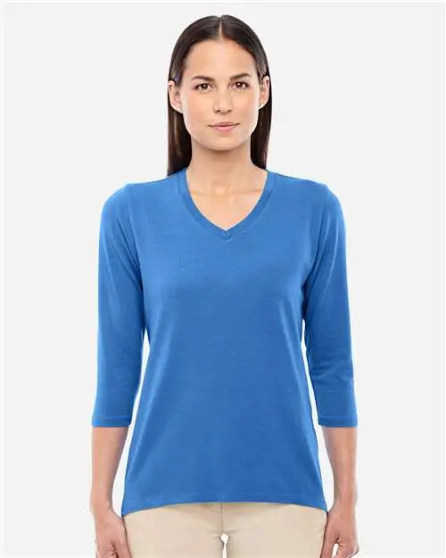 Devon & Jones Dp184w Women’s Perfect Fitâ„¢ Bracelet-length V-neck Top - French Blue