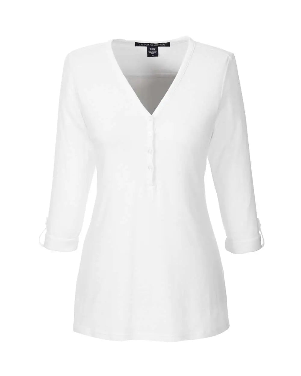 Devon & Jones Dp186w Women’s Perfect Fitâ„¢ Y-placket Convertible Sleeve Knit Top - White