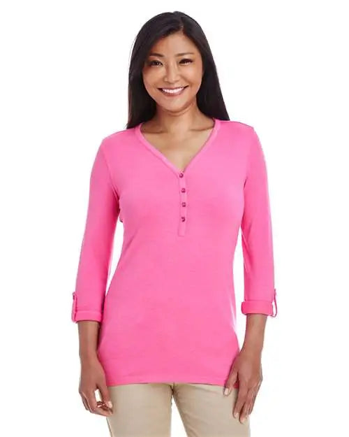 Devon & Jones Dp186w Women’s Perfect Fitâ„¢ Y-placket Convertible Sleeve Knit Top - Charity Pink