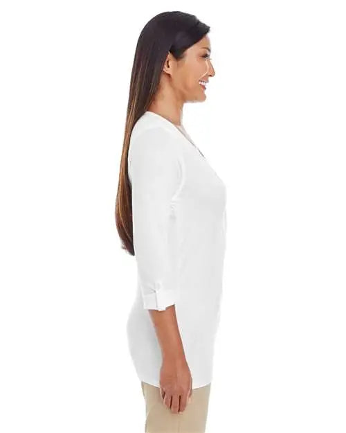 Devon & Jones Dp186w Women’s Perfect Fitâ„¢ Y-placket Convertible Sleeve Knit Top - White