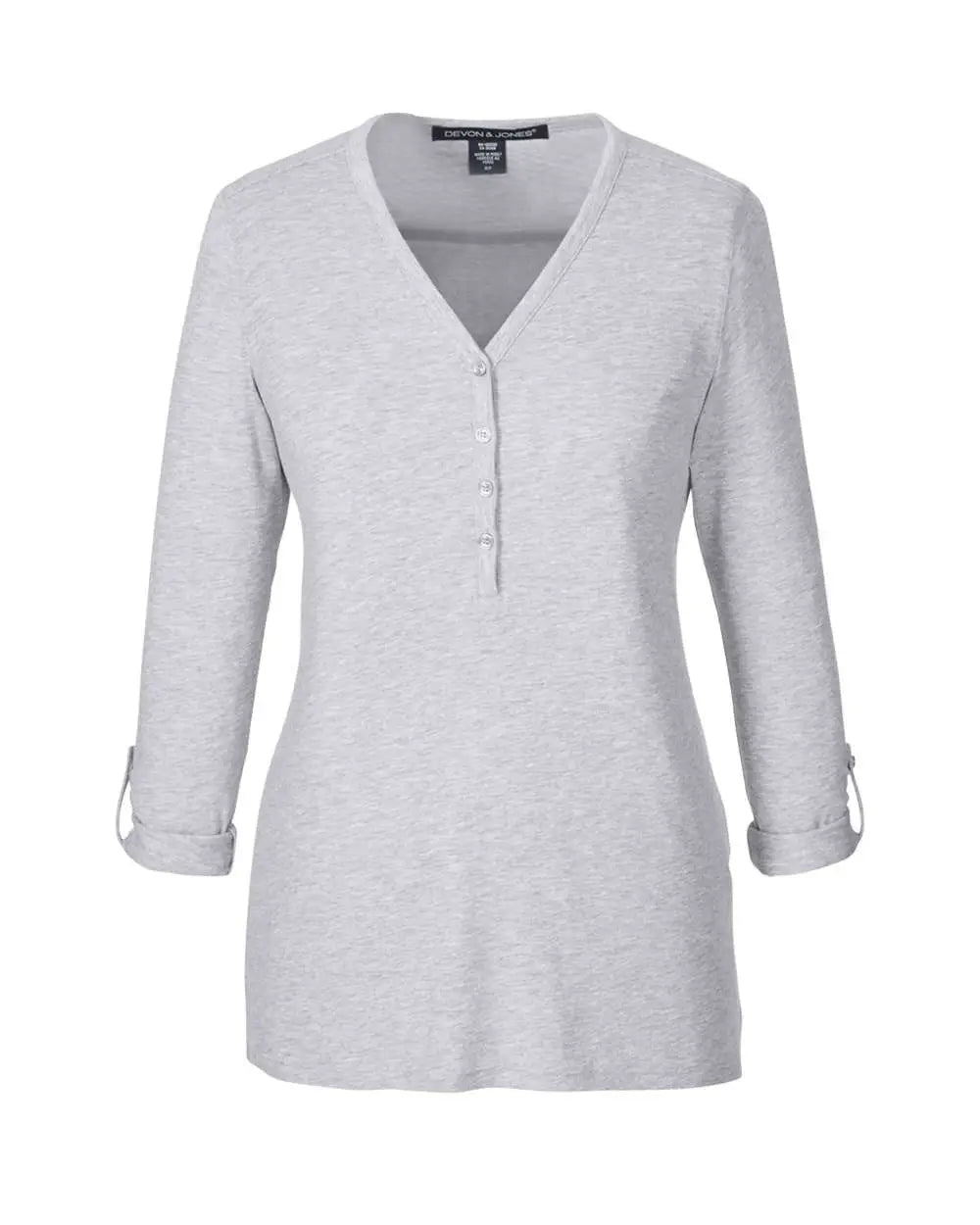 Devon & Jones Dp186w Women’s Perfect Fitâ„¢ Y-placket Convertible Sleeve Knit Top - Grey Heather