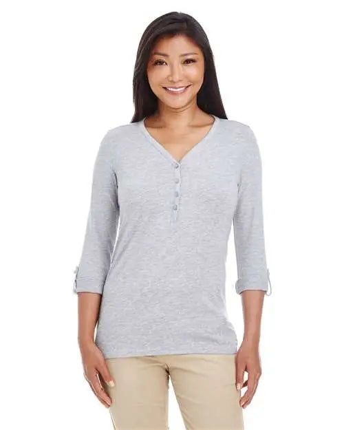 Devon & Jones Dp186w Women’s Perfect Fitâ„¢ Y-placket Convertible Sleeve Knit Top - Grey Heather