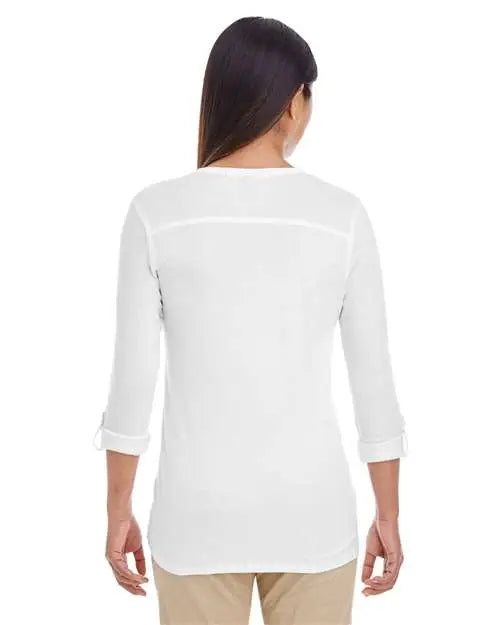 Devon & Jones Dp186w Women’s Perfect Fitâ„¢ Y-placket Convertible Sleeve Knit Top - White