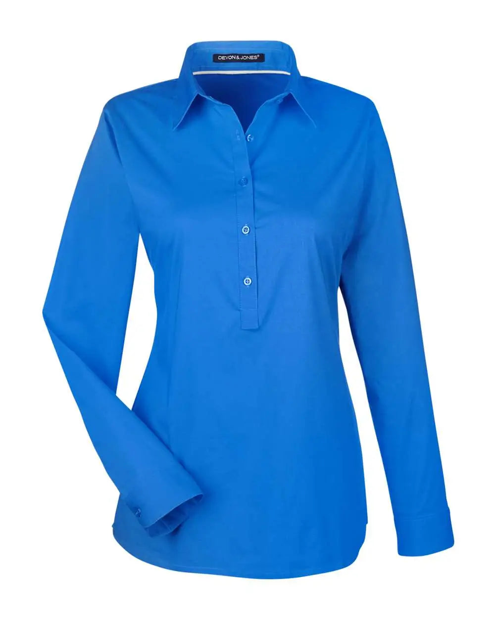 Devon & Jones Dp610w Women's Perfect Fit Half-placket Tunic Dress Shirt - French Blue - Ladies Xs