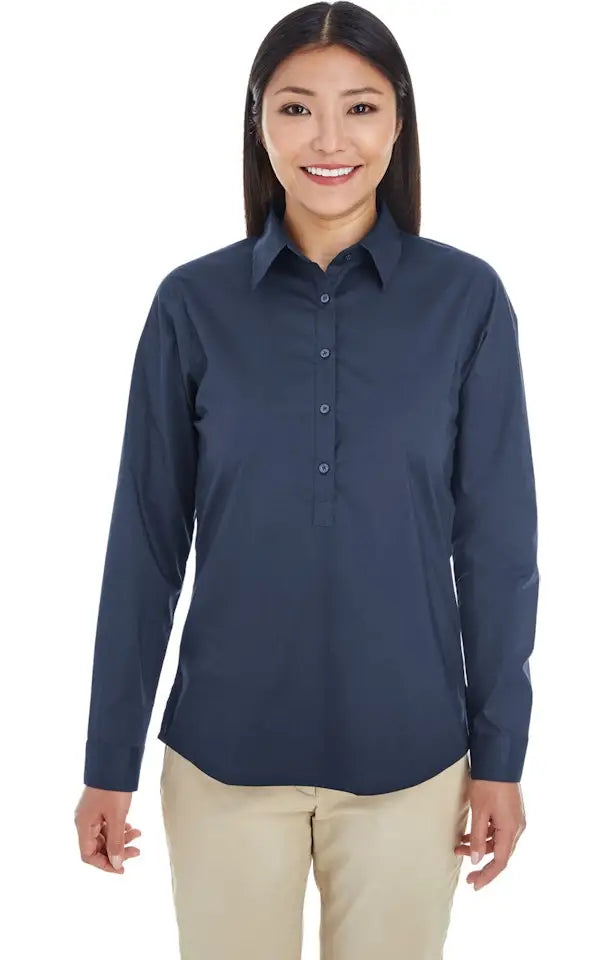 Devon & Jones Dp610w Women's Perfect Fit Half-placket Tunic Dress Shirt - Navy