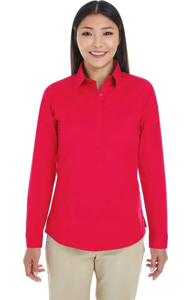 Devon & Jones Dp610w Women's Perfect Fit Half-placket Tunic Dress Shirt - Red