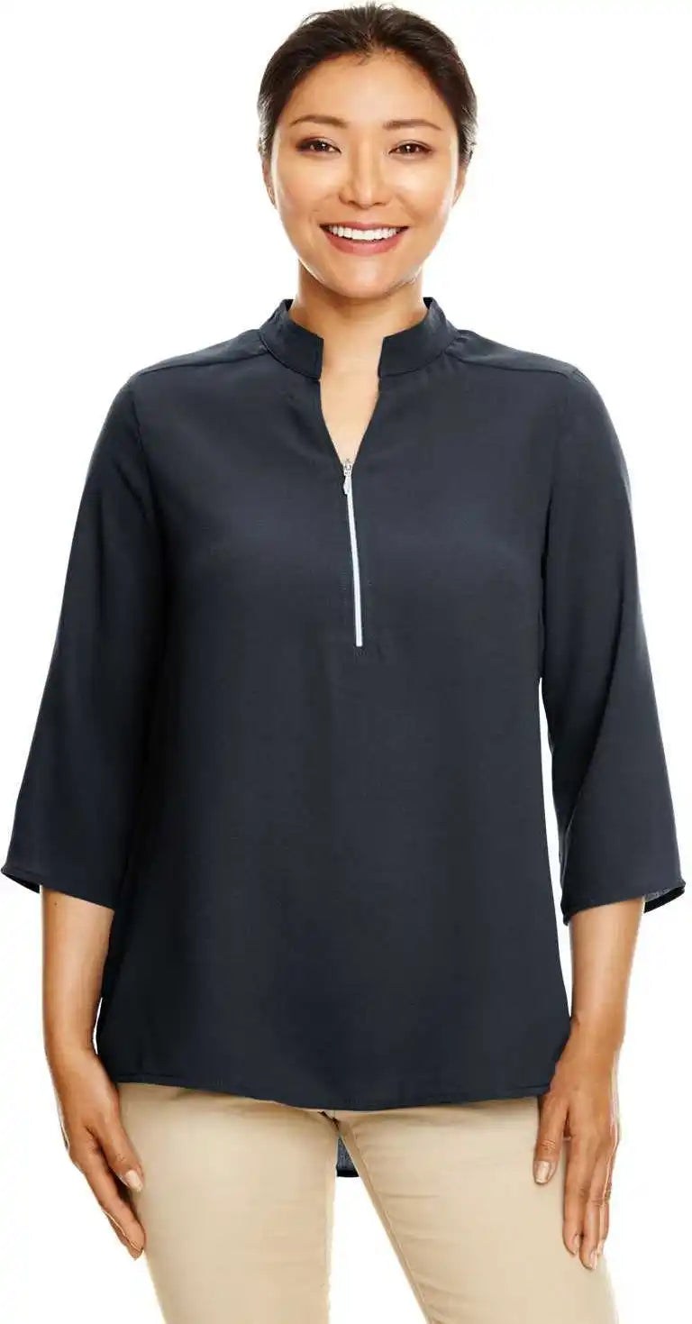 Devon & Jones Dp611w Ladies’ Perfect Fit 3/4 Sleeve Crepe Tunic - Black - Ladies Xs