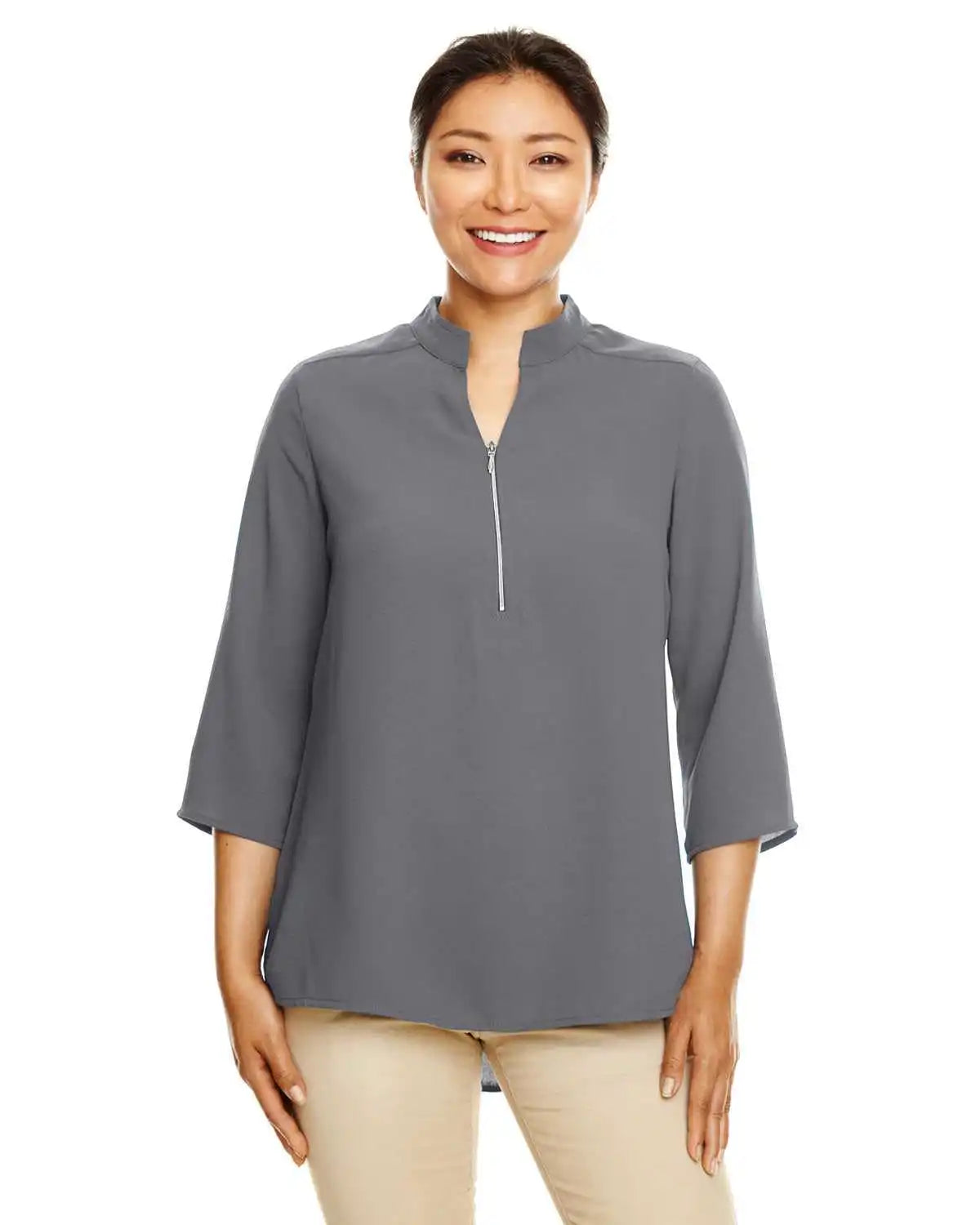 Devon &amp; Jones Dp611w Ladies’ Perfect Fit 3/4 Sleeve Crepe Tunic - Graphite