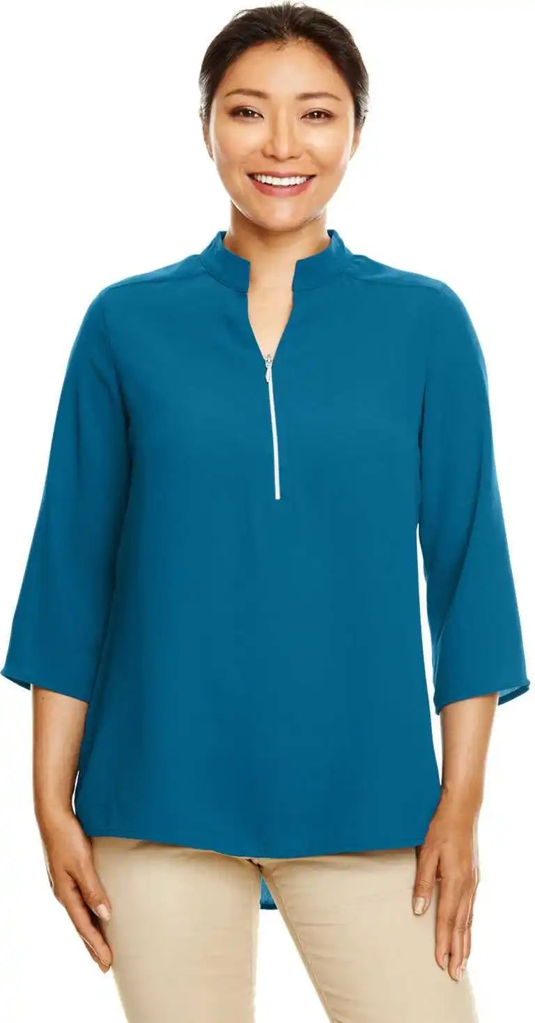 Devon & Jones Dp611w Ladies’ Perfect Fit 3/4 Sleeve Crepe Tunic - Dark Teal - Ladies l