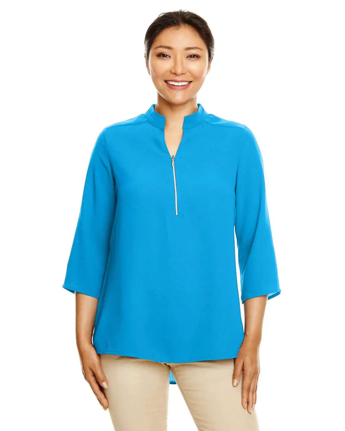 Devon & Jones Dp611w Ladies’ Perfect Fit 3/4 Sleeve Crepe Tunic - Ocean Blue