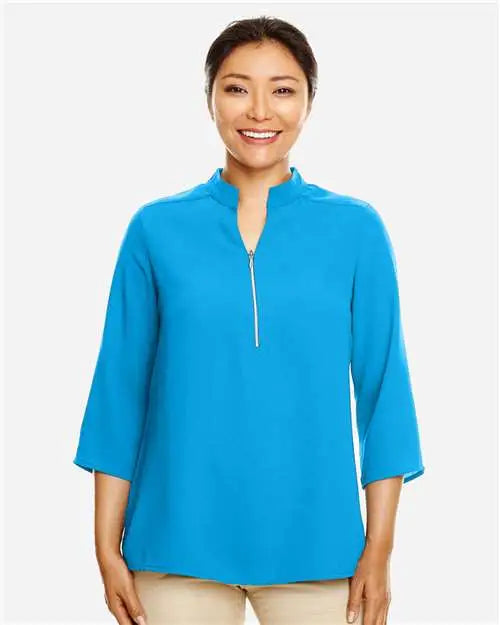 Devon & Jones Dp611w Women’s Perfect Fitâ„¢ Three-quarter Sleeve Crepe Tunic - Ocean Blue