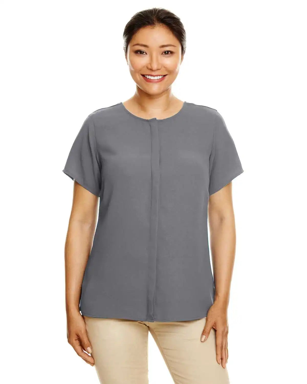 Devon & Jones Dp612w Ladies’ Perfect Fit Short-sleeve Crepe Blouse - Graphite