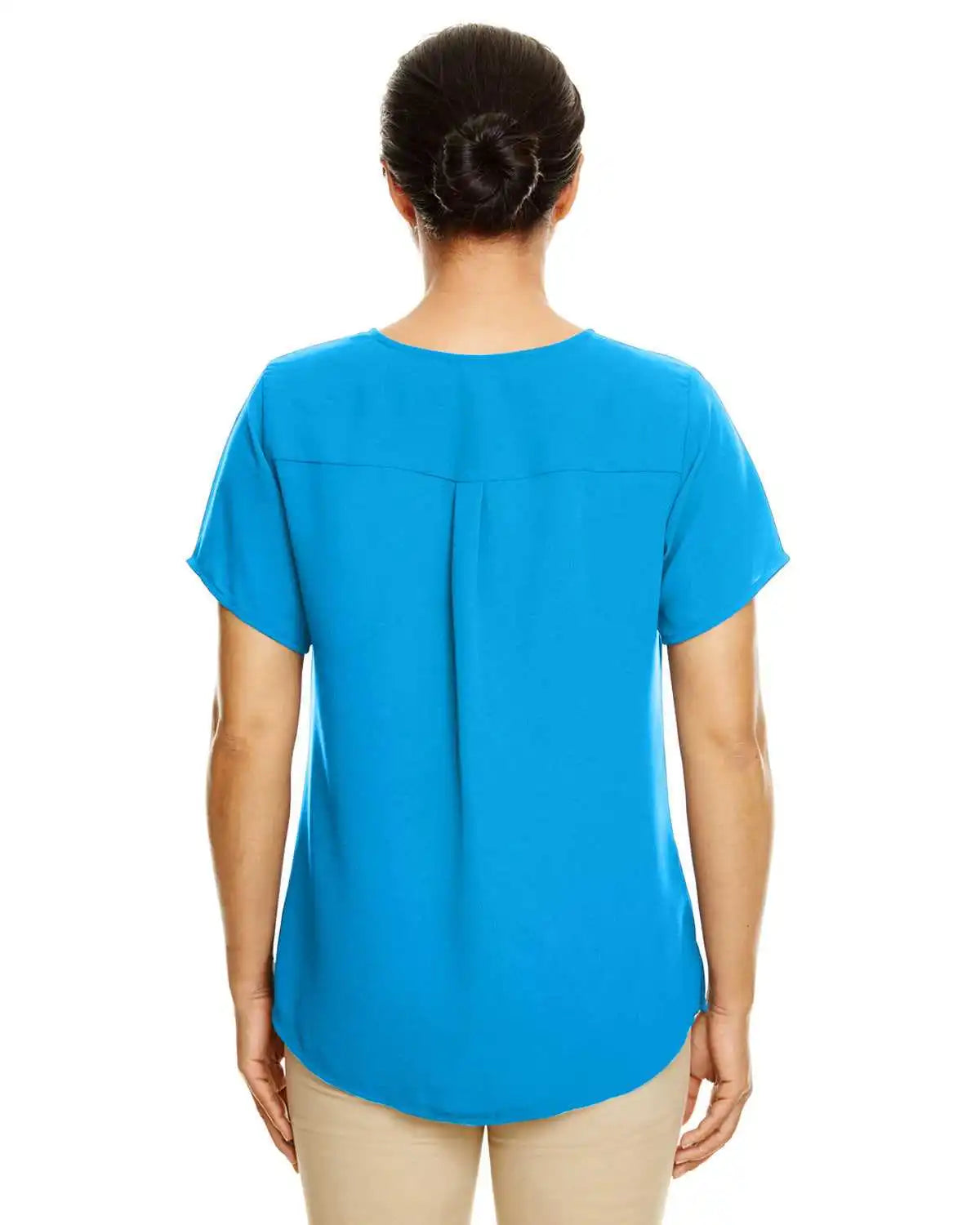Devon &amp; Jones Dp612w Ladies’ Perfect Fit Short-sleeve Crepe Blouse - Ocean Blue
