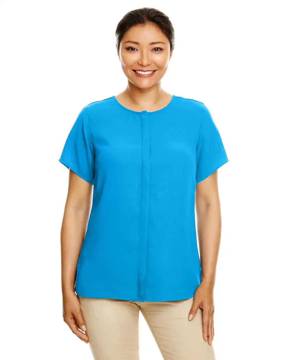 Devon & Jones Dp612w Ladies’ Perfect Fit Short-sleeve Crepe Blouse - Ocean Blue