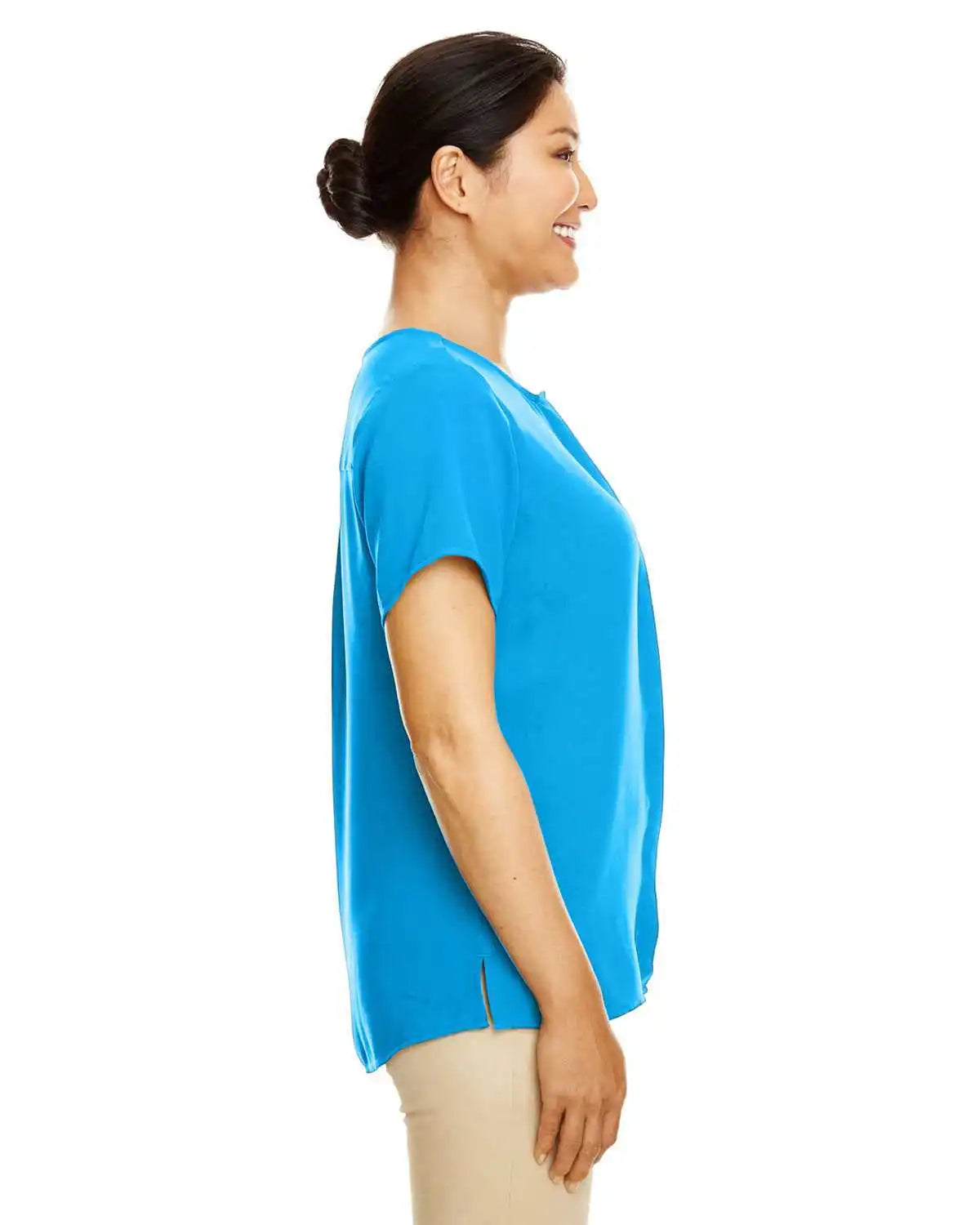 Devon & Jones Dp612w Ladies’ Perfect Fit Short-sleeve Crepe Blouse - Ocean Blue