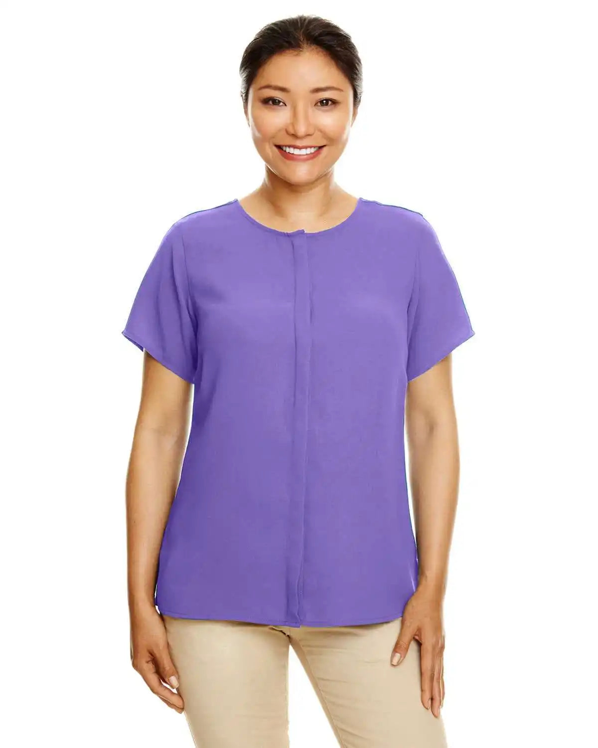 Devon &amp; Jones Dp612w Ladies’ Perfect Fit Short-sleeve Crepe Blouse - Grape