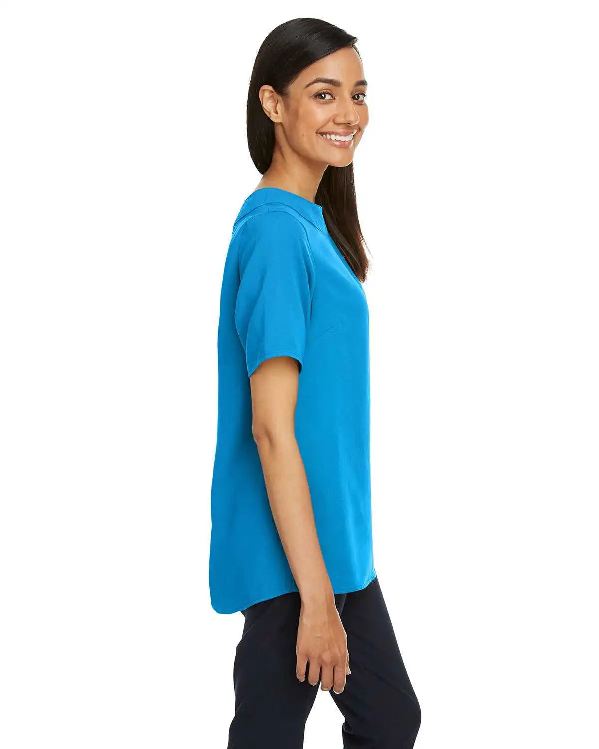 Devon & Jones Dp613w Ladies' Perfect Fit Boat-neck Blouse - Ocean Blue
