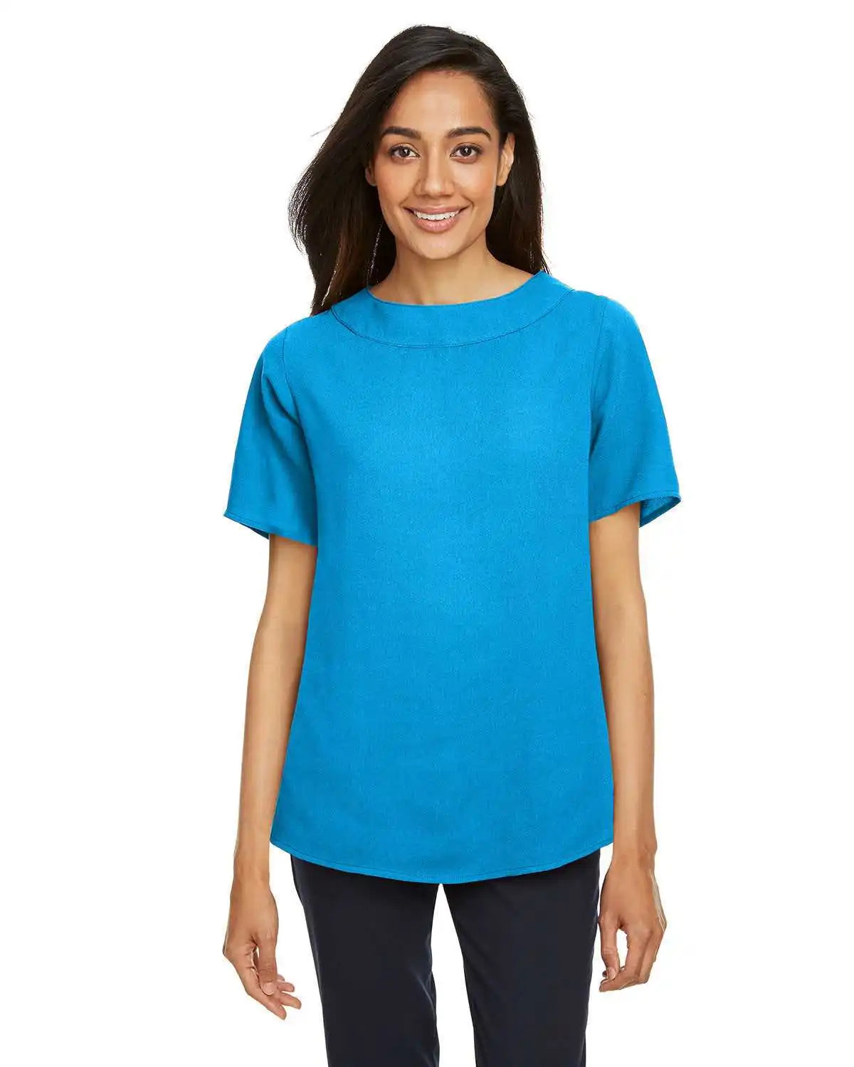 Devon & Jones Dp613w Ladies' Perfect Fit Boat-neck Blouse - Ocean Blue