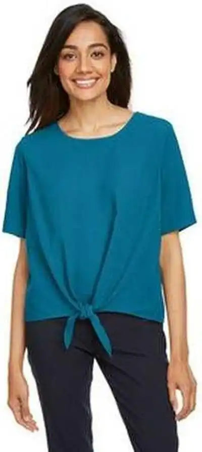 Devon &amp; Jones Dp617w Ladies’ Perfect Fit Tie Front Blouse Dark Teal