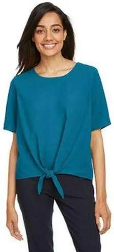 Devon &amp; Jones Dp617w Ladies’ Perfect Fit Tie Front Blouse Dark Teal