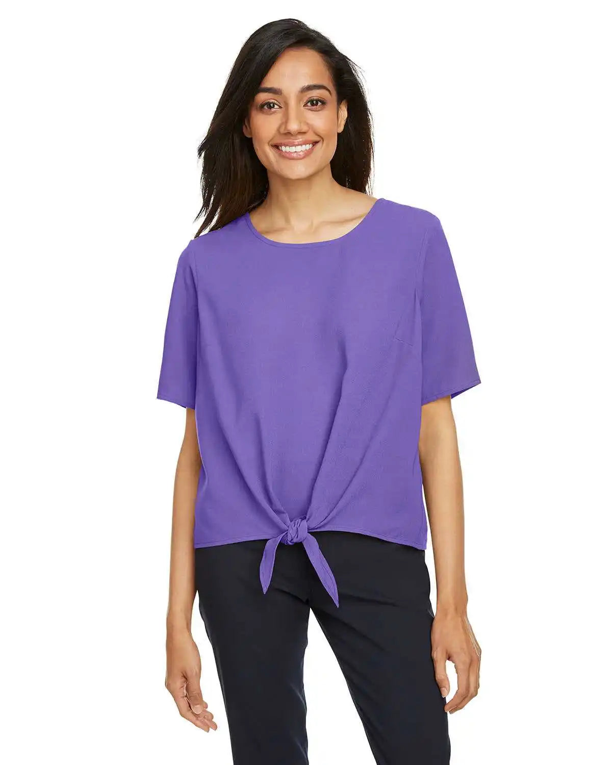 Devon &amp; Jones Dp617w Ladies’ Perfect Fit Tie-front Blouse - Grape