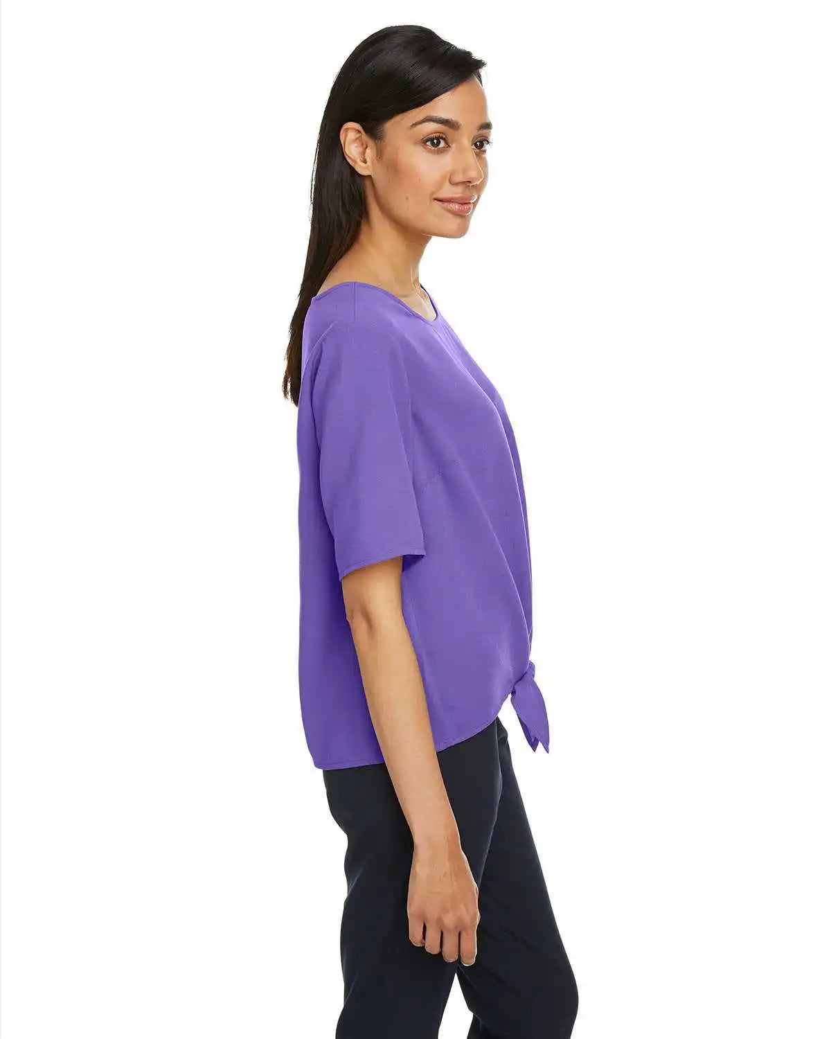 Devon &amp; Jones Dp617w Ladies’ Perfect Fit Tie-front Blouse - Grape