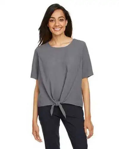 Devon &amp; Jones Dp617w Ladies’ Perfect Fit Tie-front Blouse - Graphite