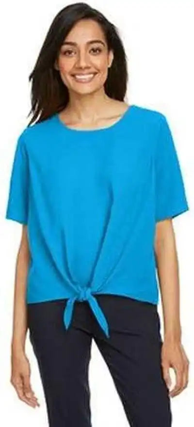Devon & Jones Dp617w Ladies’ Perfect Fit Tie-front Blouse - Ocean Blue