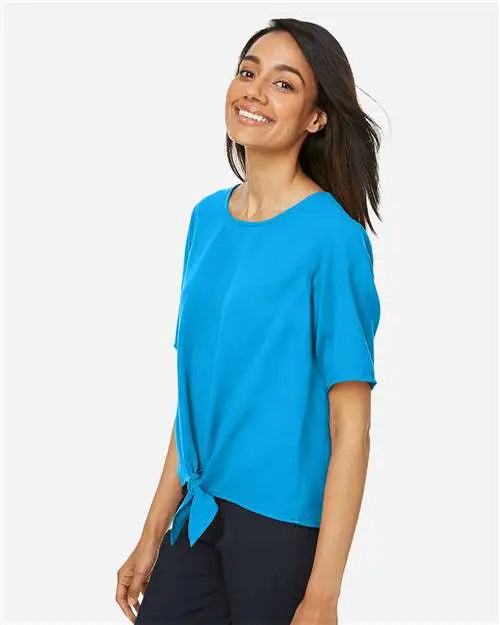 Devon & Jones Dp617w Women’s Perfect Fitâ„¢ Tie Front Blouse - Ocean Blue