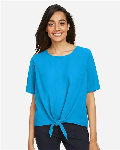 Devon & Jones Dp617w Women’s Perfect Fitâ„¢ Tie Front Blouse - Ocean Blue