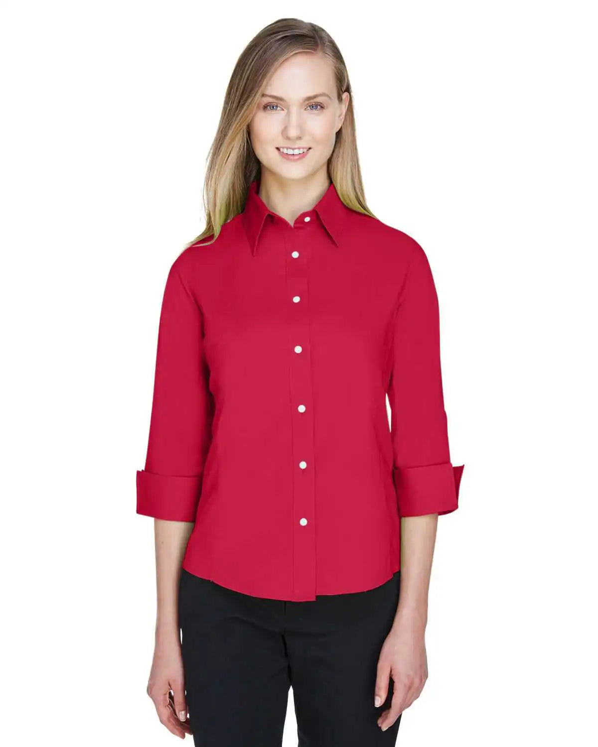 Devon &amp; Jones Dp625w Ladies’ Perfect Fit 3/4 Sleeve Stretch Poplin Blouse - Red