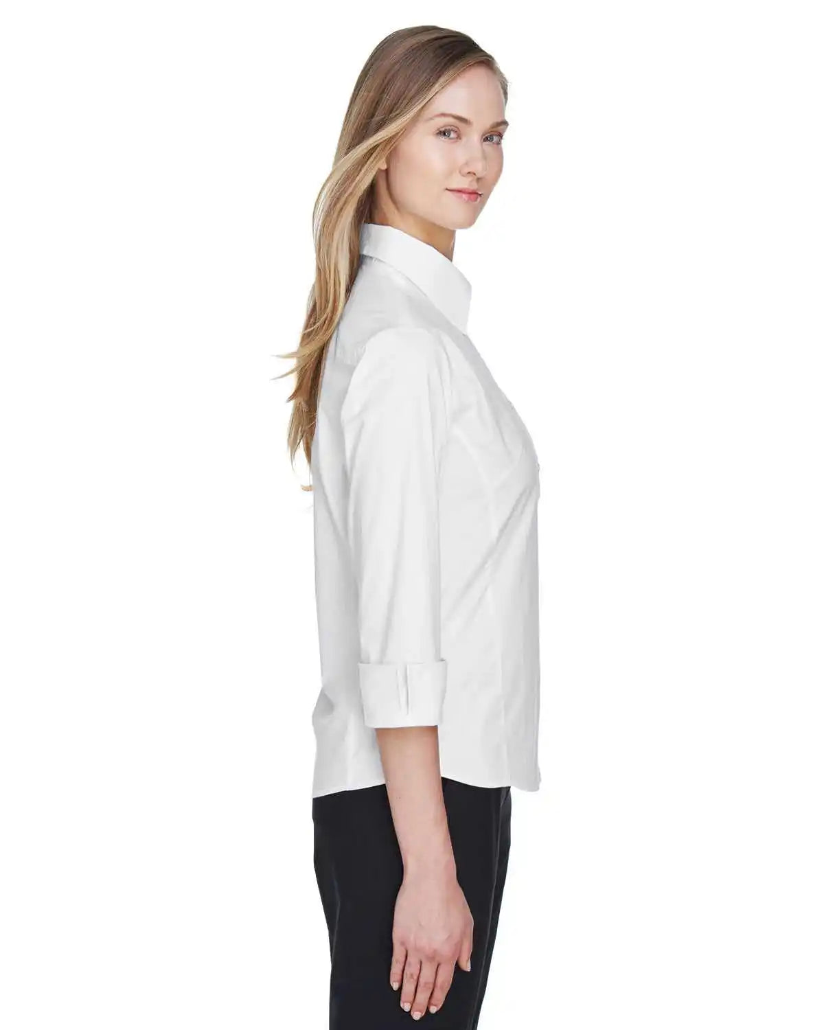 Devon &amp; Jones Dp625w Ladies’ Perfect Fit 3/4 Sleeve Stretch Poplin Blouse - White
