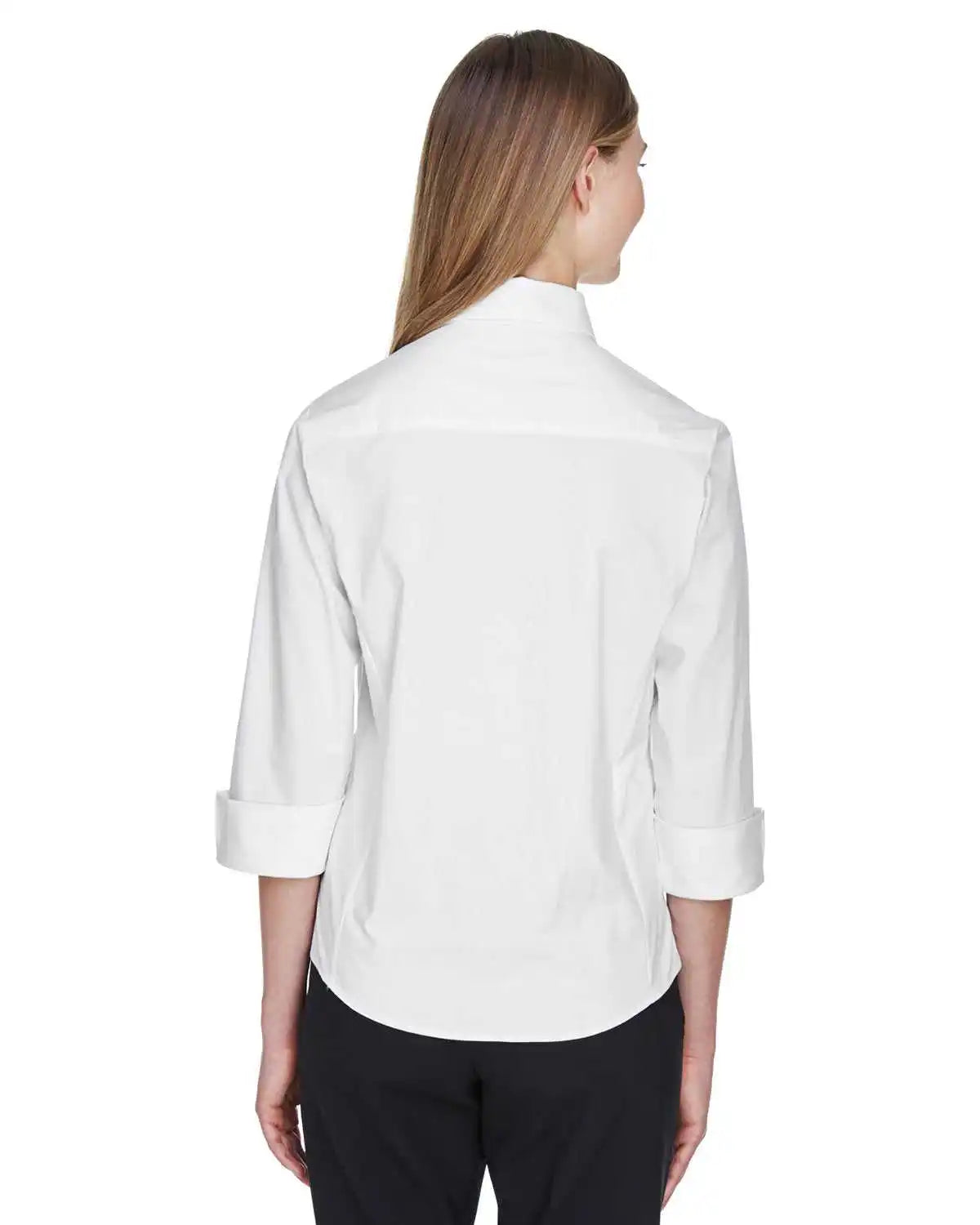 Devon &amp; Jones Dp625w Ladies’ Perfect Fit 3/4 Sleeve Stretch Poplin Blouse - White