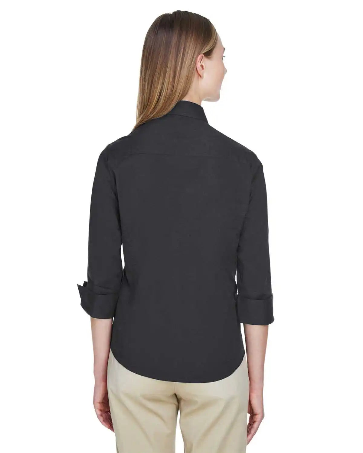 Devon &amp; Jones Dp625w Ladies’ Perfect Fit 3/4 Sleeve Stretch Poplin Blouse - Black - Ladies Xs
