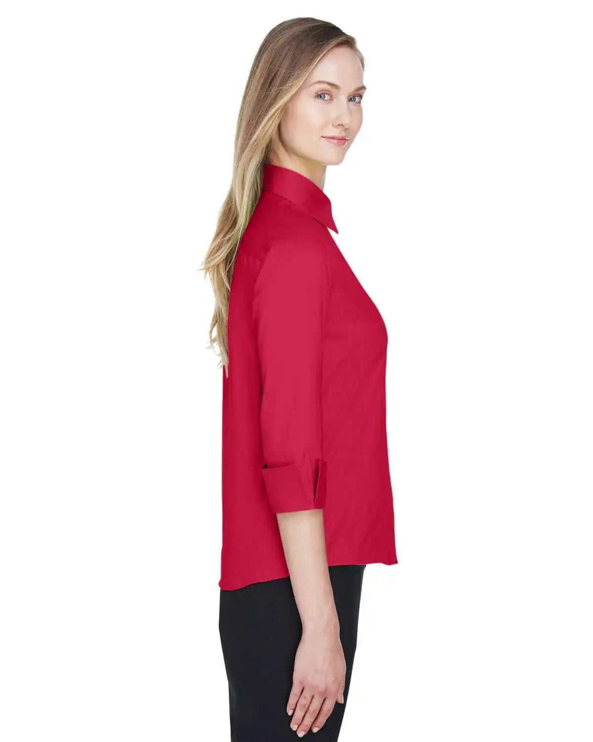 Devon &amp; Jones Dp625w Ladies’ Perfect Fit 3/4 Sleeve Stretch Poplin Blouse - Red