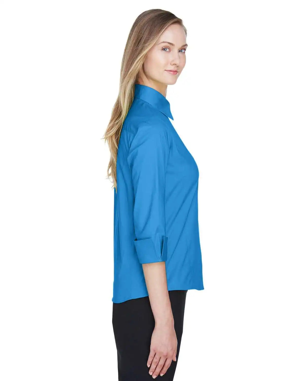 Devon & Jones Dp625w Ladies’ Perfect Fit 3/4 Sleeve Stretch Poplin Blouse - French Blue
