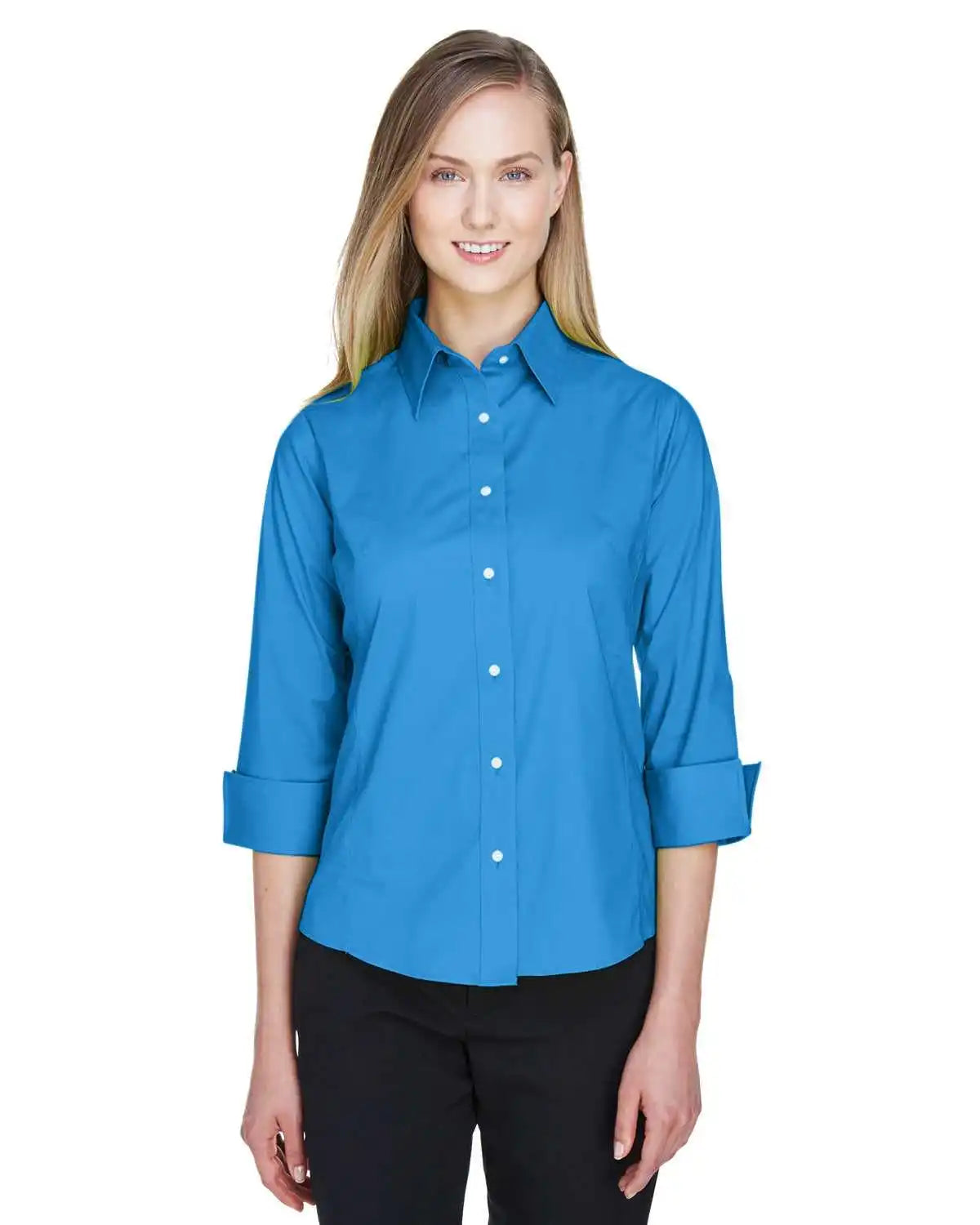 Devon & Jones Dp625w Ladies’ Perfect Fit 3/4 Sleeve Stretch Poplin Blouse - French Blue