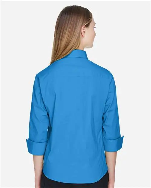 Devon & Jones Dp625w Women’s Perfect Fit Three-quarter Sleeve Stretch Poplin Dress Shirt - French Blue