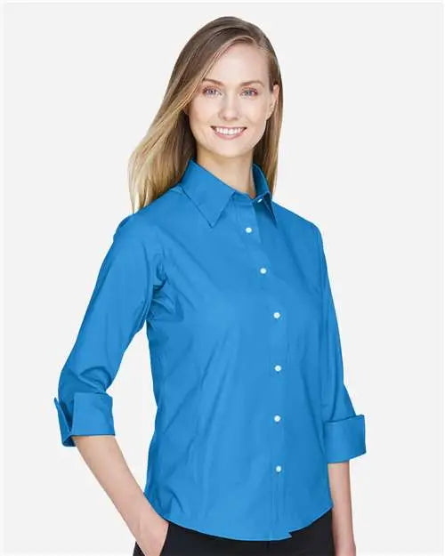 Devon & Jones Dp625w Women’s Perfect Fit Three-quarter Sleeve Stretch Poplin Dress Shirt - French Blue