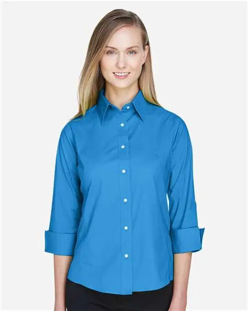 Devon & Jones Dp625w Women’s Perfect Fit Three-quarter Sleeve Stretch Poplin Dress Shirt - French Blue