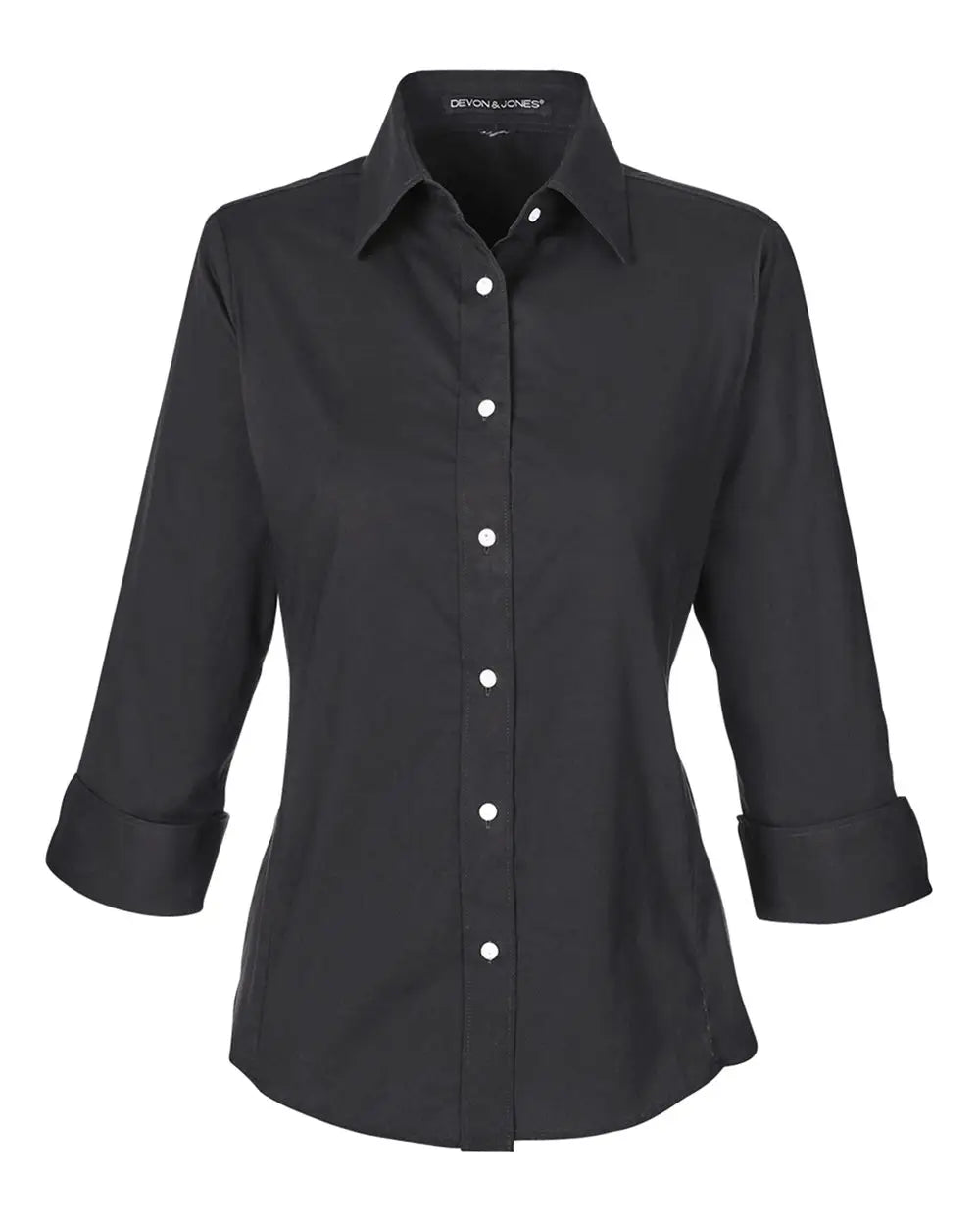 Devon & Jones Dp625w Women’s Perfect Fit Three-quarter Sleeve Stretch Poplin Dress Shirt - Black