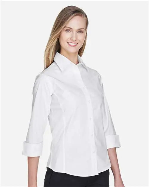 Devon & Jones Dp625w Women’s Perfect Fit Three-quarter Sleeve Stretch Poplin Dress Shirt - White