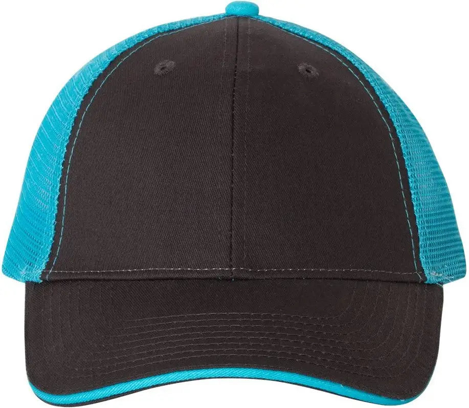 Valucap S102 Sandwich Trucker Cap - Charcoal Neon Blue - one Size Fits Most