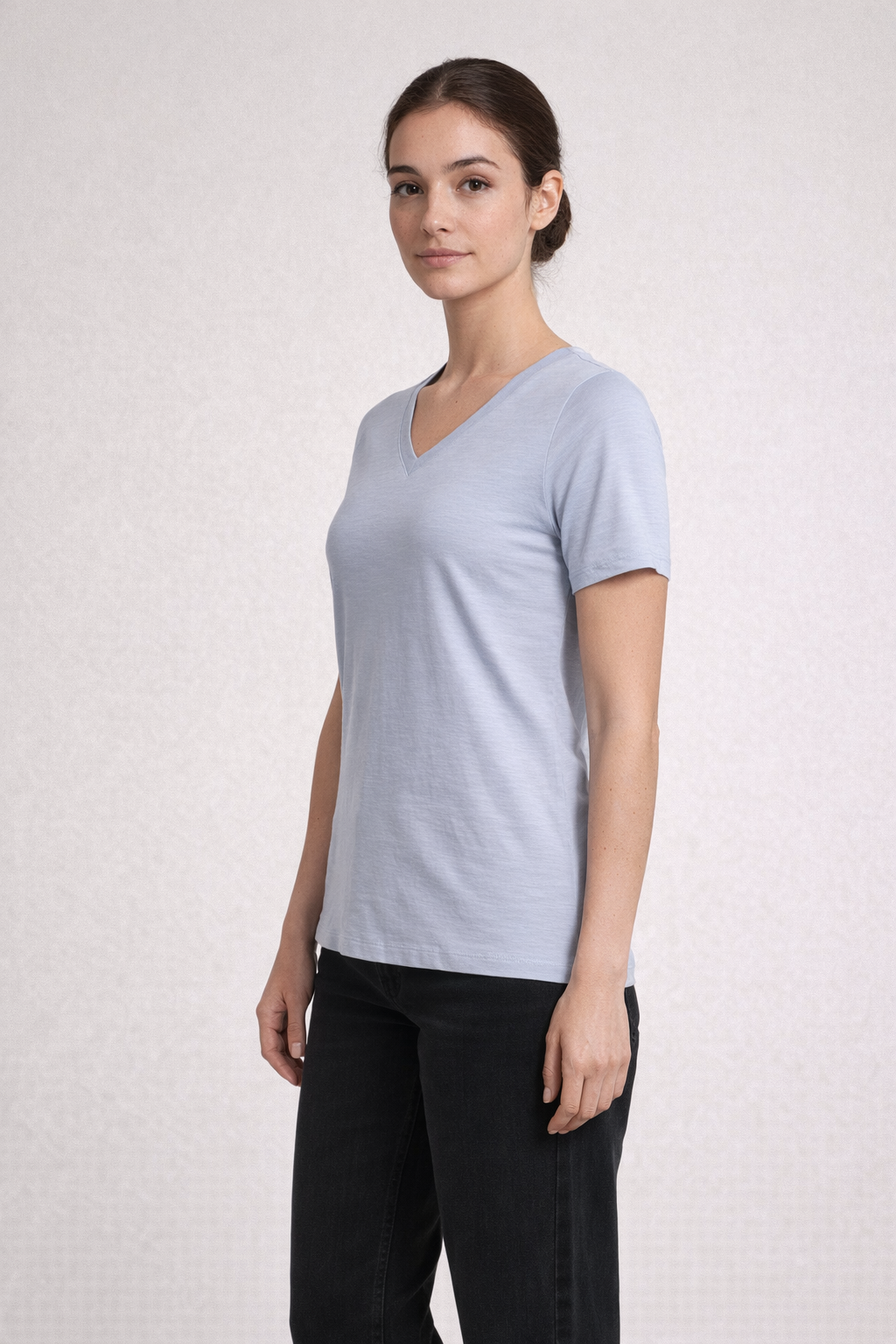 Light Denim Htr VERA RINGSPUN SLUB V-NECK TEE