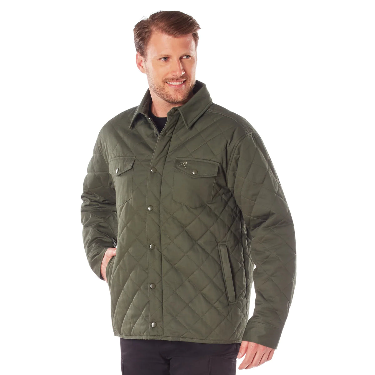 Diamond Quilted Cotton Jacket - Olive Drab / s