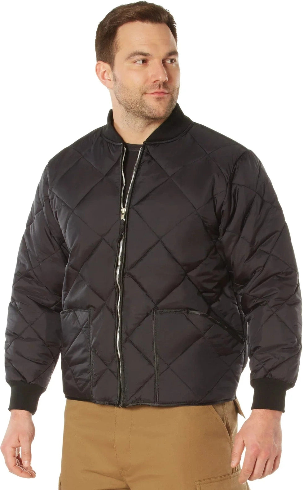 Diamond Quilted Nylon Flight Jacket - Black / m