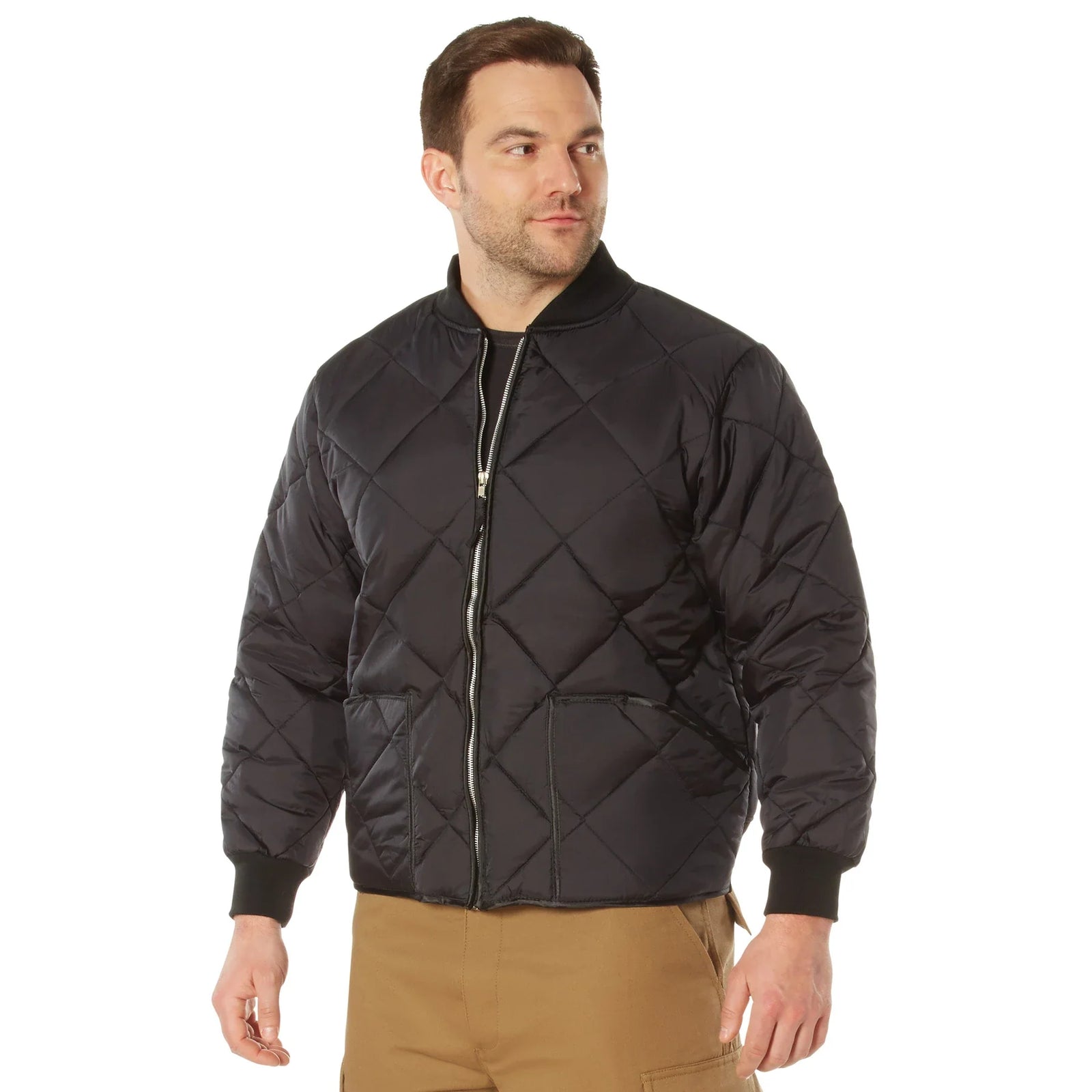 Diamond Quilted Nylon Flight Jacket - Black / m