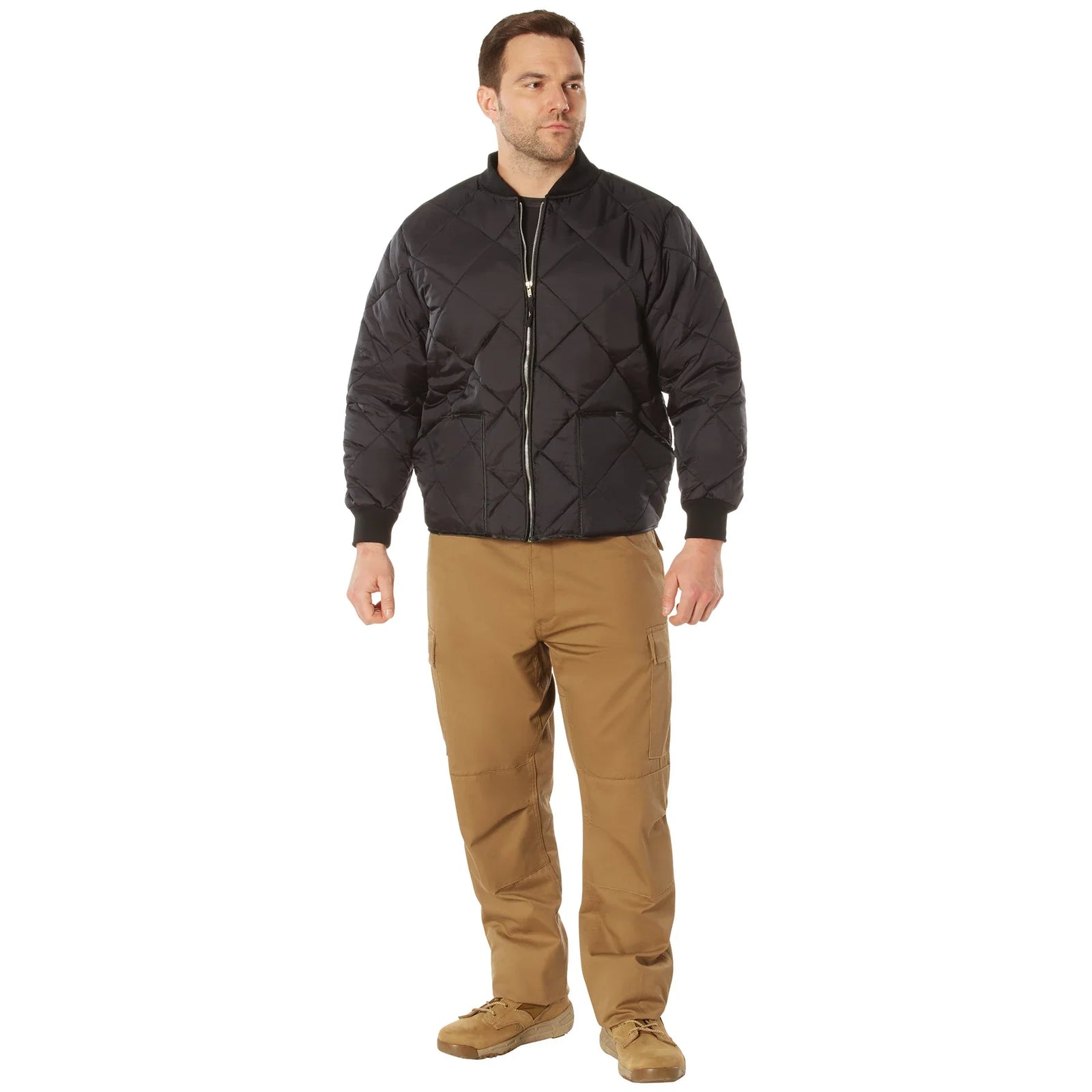Diamond Quilted Nylon Flight Jacket - Black / m
