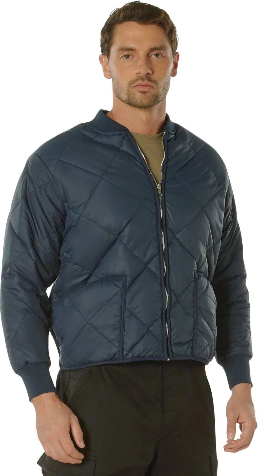 Diamond Quilted Nylon Flight Jacket - Navy Blue / m