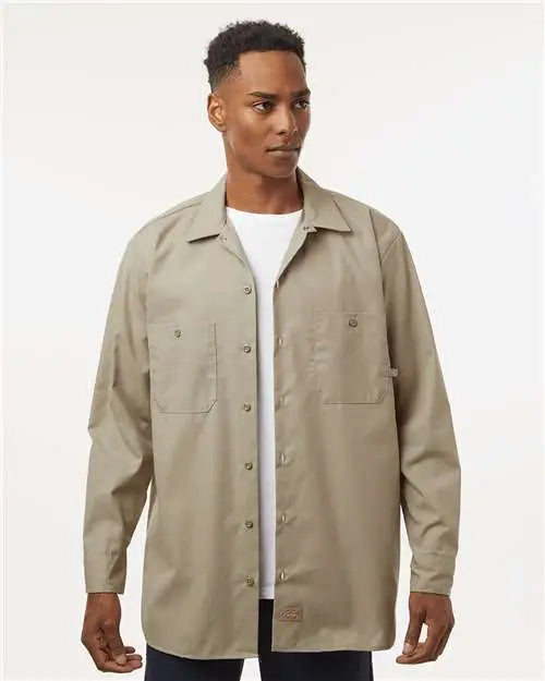 Dickies L535t Industrial Long Sleeve Work Shirt - Tall Sizes - Desert Sand